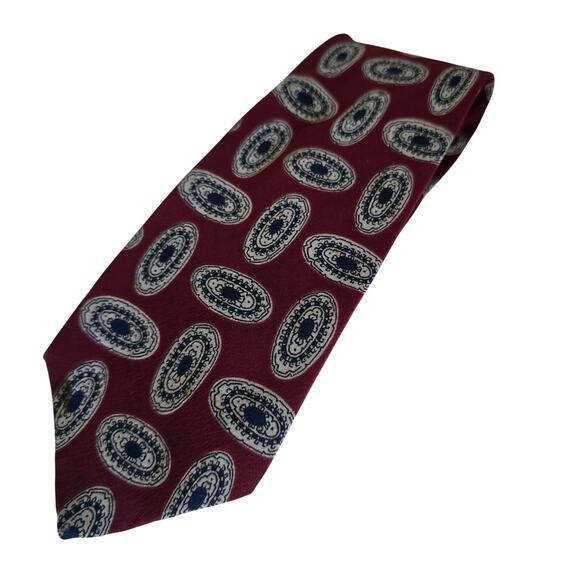 Lanvin Mens Necktie Pure Silk Burgundy Red Paisley 3.75" Retro - Picture 2 of 5